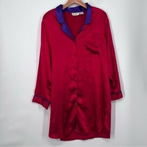 Victoria’s Secret Vintage Gold Label Red Purple Satin Button Front Night Gown
